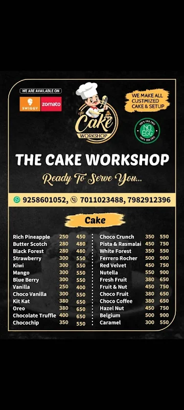 The Cake Workshop menu 