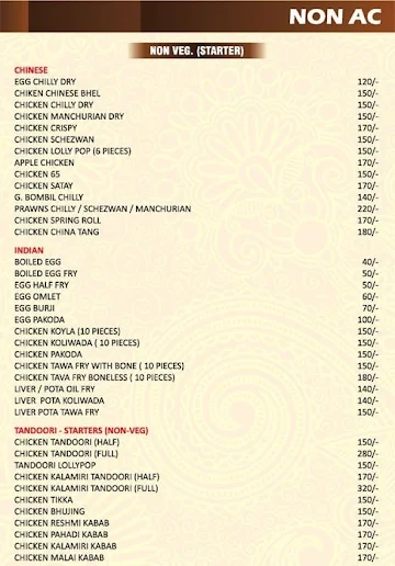 Hotel Jaika menu 