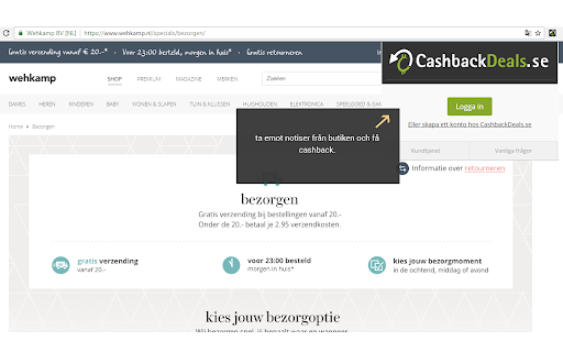 CashbackDeals.se Cashback-knappen