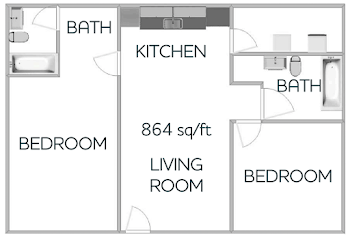 Go to Two Bedroom/Two Bathroom Floorplan page.