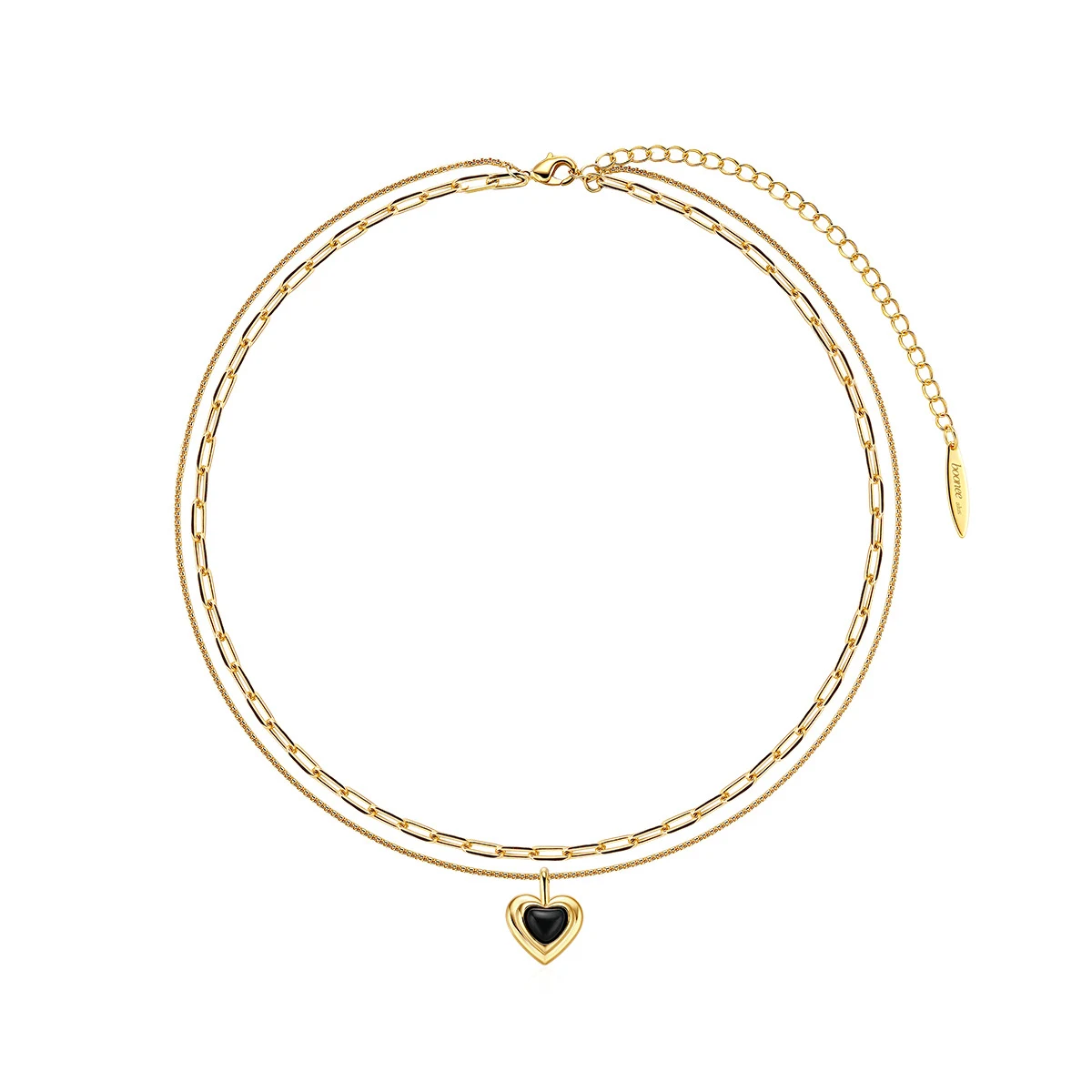 Title 1, Collier Double Vintage Élégant Coeur Agate Noir...