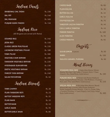 The Indian Aroma menu 