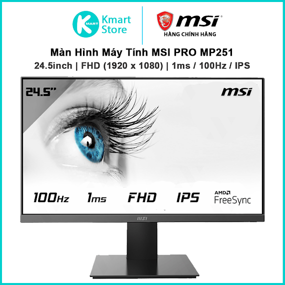 Màn Hình Máy Tính Msi Pro Mp251 | Fhd (1920 X 1080) / Ips / 100Hz / 1Ms / Hdmi / D - Sub / Loa Tích Hợp 2W X 2 - Hàng Chính Hãng