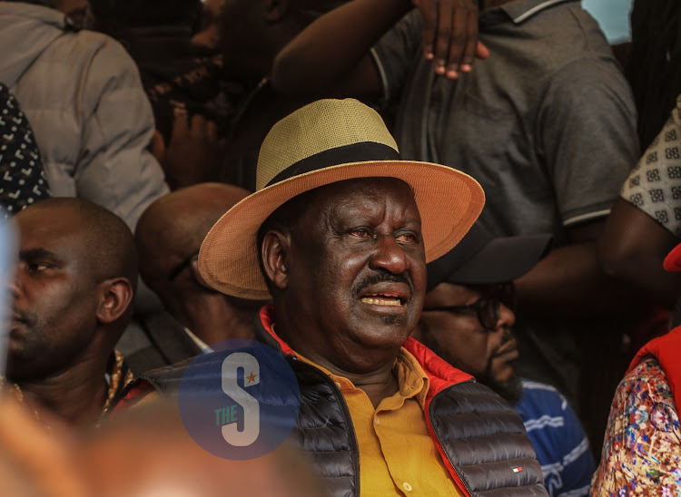 Azimio leader Raila Odinga at the Kamukunji grounds during a coalition rally on June 27,2023.