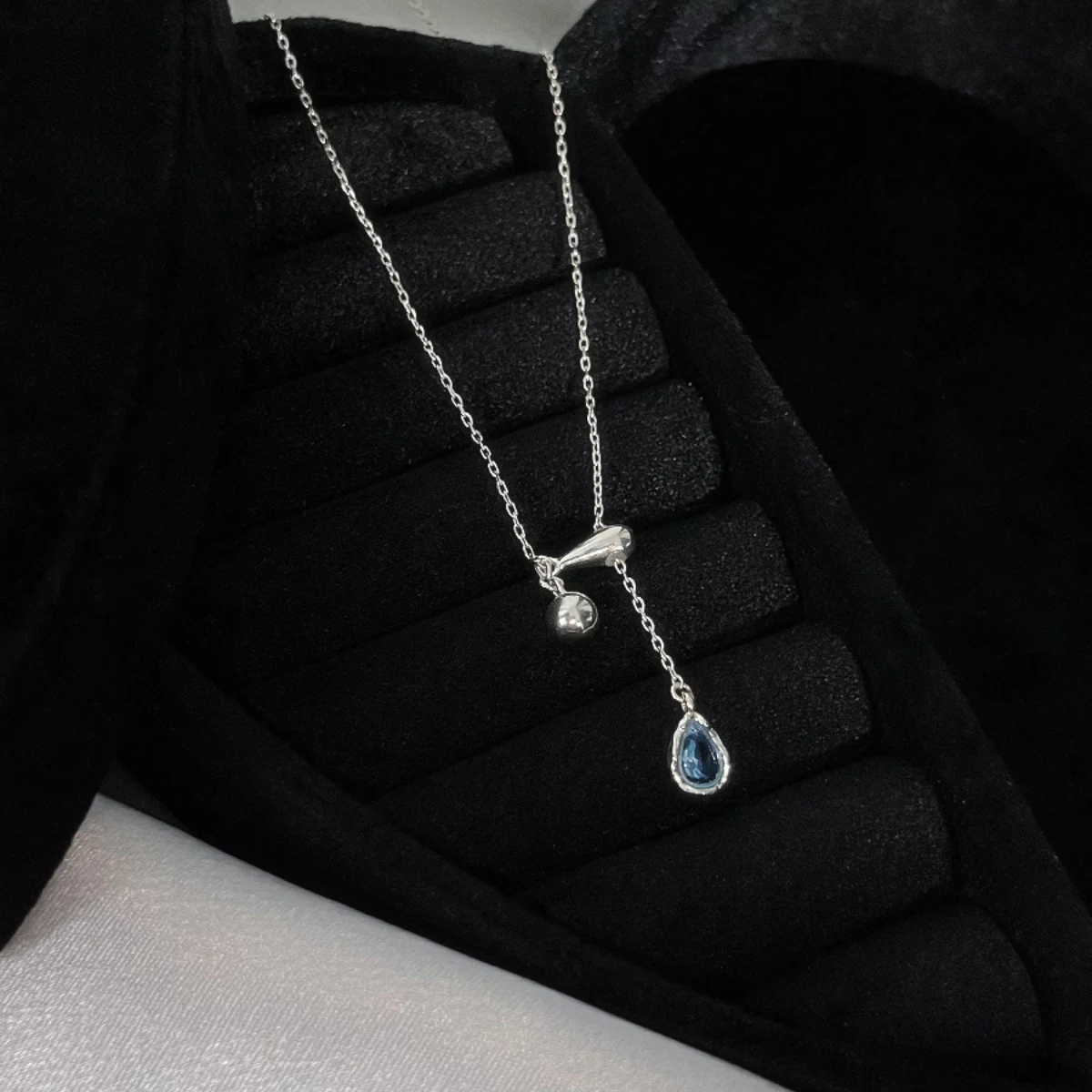 Title 1, Blauwe waterdruppel hanger ketting voor dames, ...