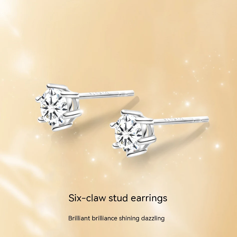 Zes-klauw oorknopjes voor dames, sterling zilver, eenvoudig en elegant, perfect voor dagelijks gebruik en om je schoonheid te accentueren.