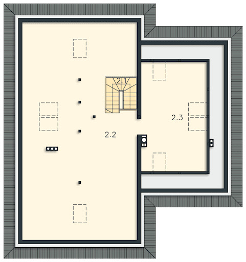 Padwa LMB110 - Rzut strychu - przykładowa aranżacja - 53,57 m2