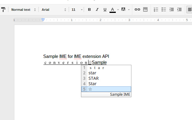 Sample IME for IME extension API chrome extension