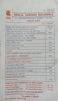 Hiralal Kashidas Bhajiwala menu 1