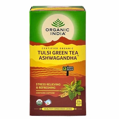 Organic India Tulsi Green Tea Bags Ashwagandha Set