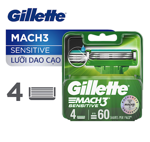 [HSD 10.08.2024] Vỉ 4 lưỡi thay thế Gillette Mach3 Sensitive