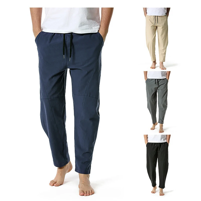 Pantalones Casuales Sueltos de Lino y Algodón para Hombre Color Sólido Rectos Amplios Perfectos para la Comodidad y Estilo Veraniego