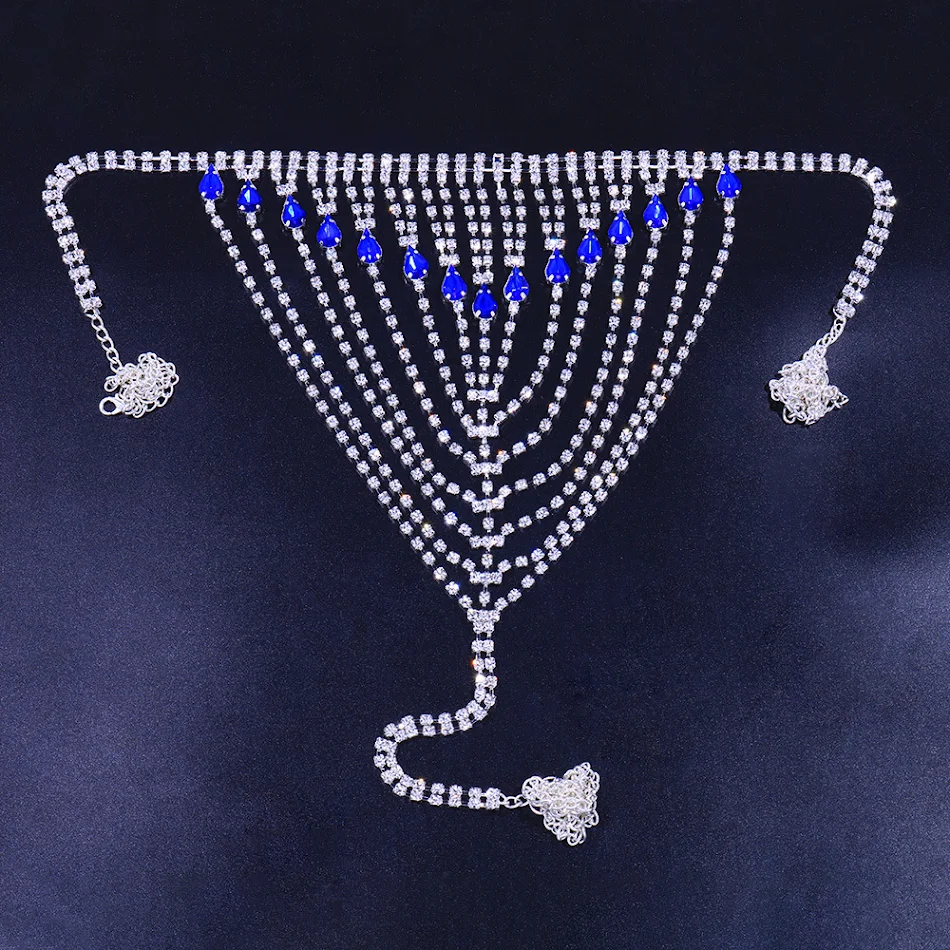 Saffier strass borstketting Lichaamsketting Sieraden Maak een statement met deze glamoureuze borstketting, perfect voor speciale gelegenheden en feesten.