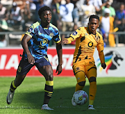 Cape Town City midfielder Aprocius Petrus in a tussle for the ball with Mdudizi Tshabalala of Kaizer Chiefs during their DStv Premiership match at Athlone Stadium. 