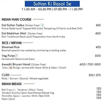 Sultan - Radisson Blu menu 