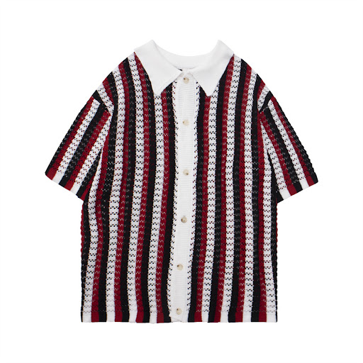 Title 9, Trend Stripes Color Stitching Turnover Neck Sho...