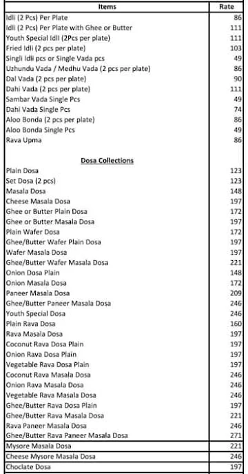 Youth Dosa menu 