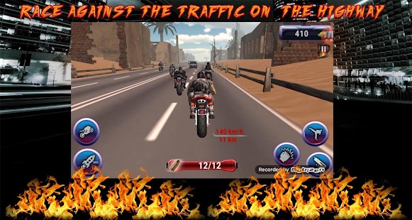  rush along the city streets and  other busy tracks in your sports bike Bike attack: Death race v1.0 apk