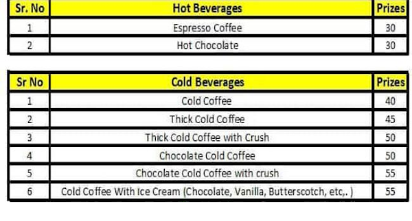 Cafe Hugs & Mugs menu 