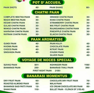 Fresh Paan menu 