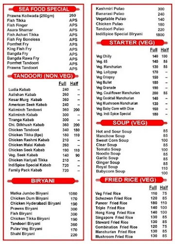 Indi Spice menu 