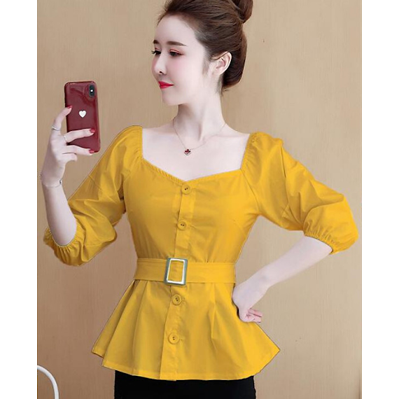 áo peplum nữ cổ vuông tim sang trọng