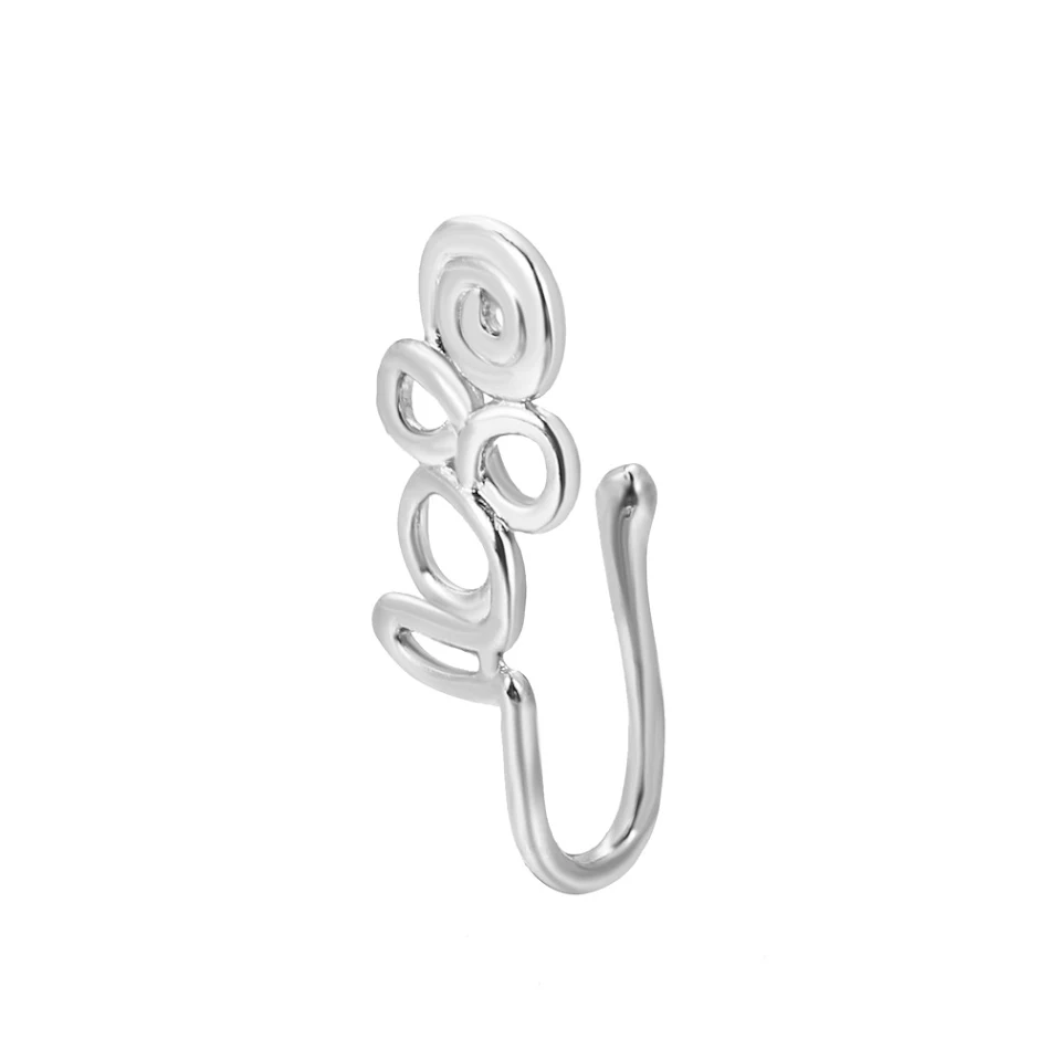 Clip nasal en U sin perforación, cobre con circonita estrella corazón, joyería piercing, sin dolor y elegante.