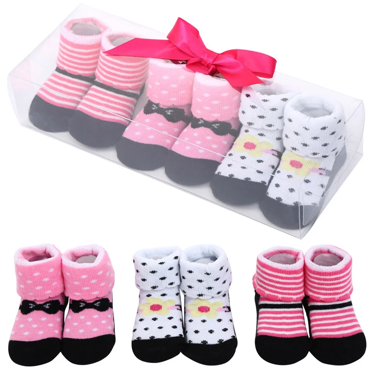 Ensemble de chaussettes pour bébé, joli dessin animé, couleur unie, lettres à pois, nœud rayé