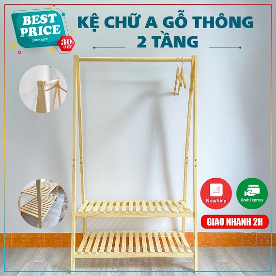 Kệ Gỗ Treo Quần Áo Chữ A, Giá Treo Quần Áo 2 Tầng Gỗ Thông