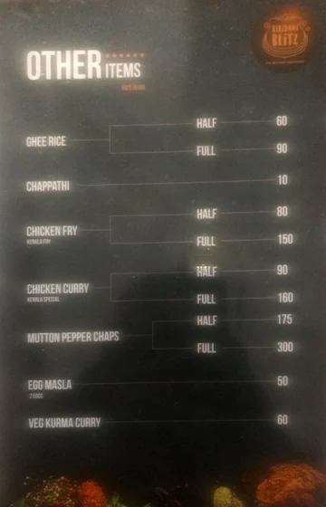 Biriyani Blitz menu 