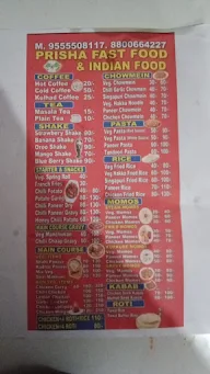 Prisha fast food & Indian food menu 1