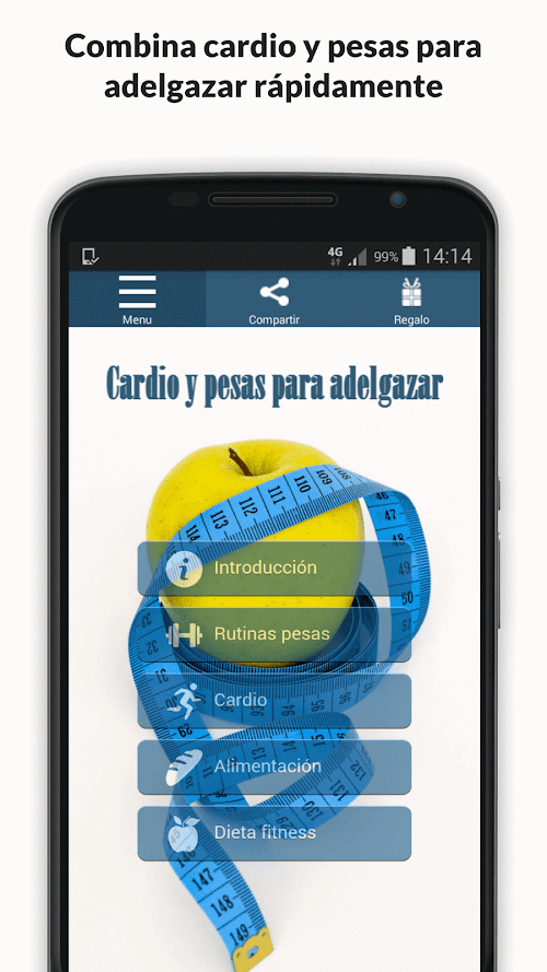 Android application Cardio y pesas para adelgazar screenshort