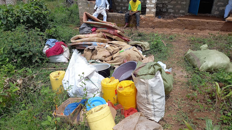 Mattresses, clothes and utensils recovered at Odhiambo's house at Mnazini village in Matuga on August 16, 2022.