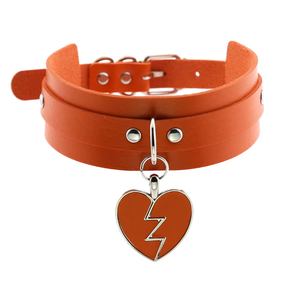 Hart Gothic PU lederen gesp ketting met spike Kawaii Harajaku, perfect voor een edgy en opvallende look.