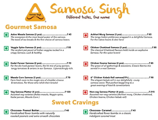 Samosa Singh menu 