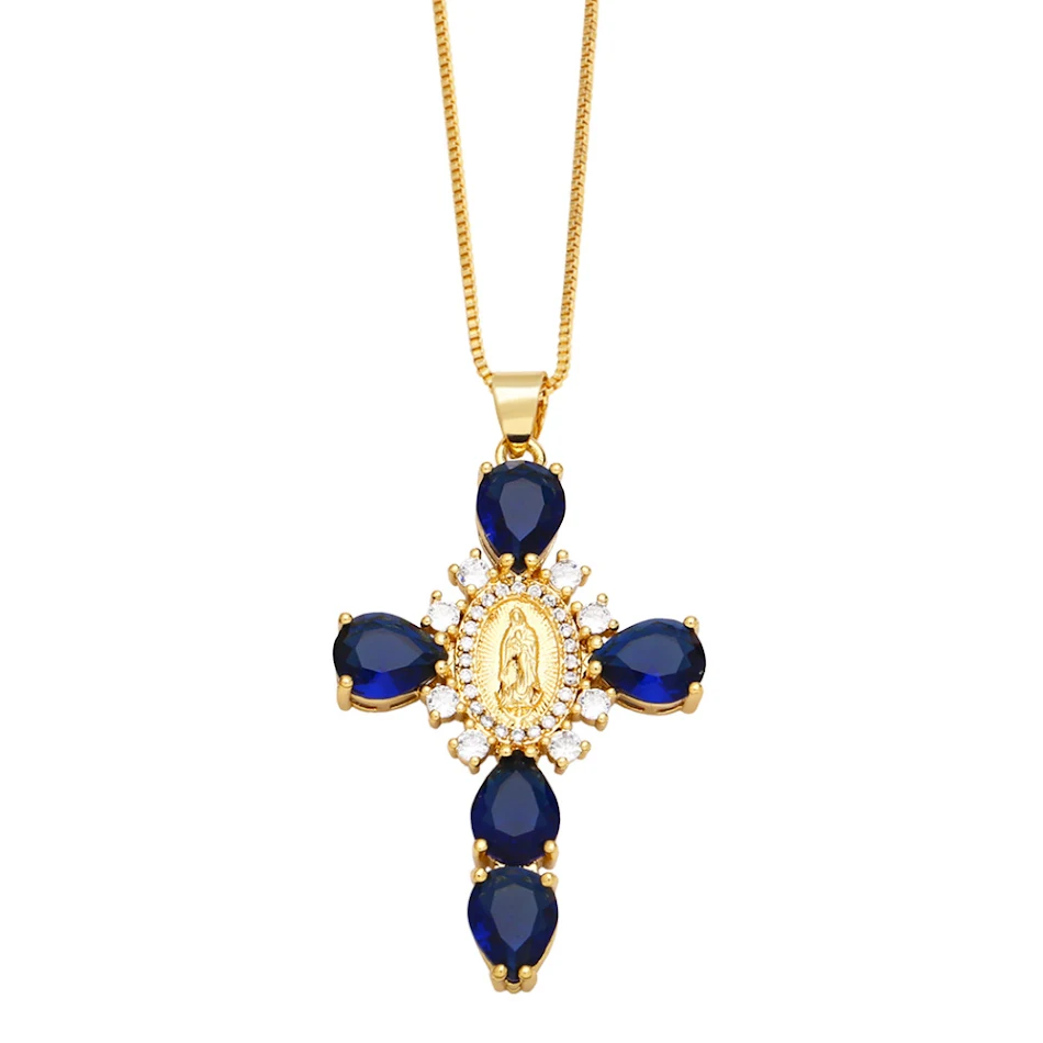 Colar Cruz Virgem com Micro Zircônias Europeu e Americano Pingente Criativo Personalidade Exclusiva Jóia Feminina