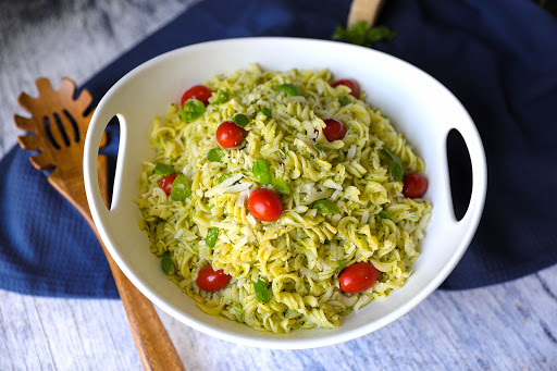 A bowl of Zucchini and Basil Pesto.