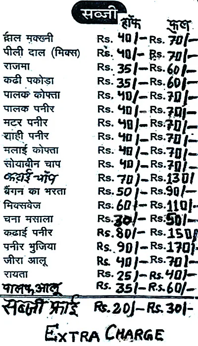 Sri Pushkar menu 