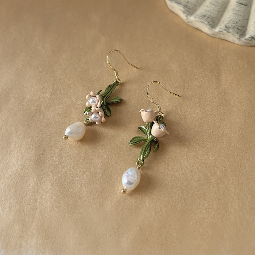 Title 3, Freshwater Pearl Silver Needle Lily Earrings. E...
