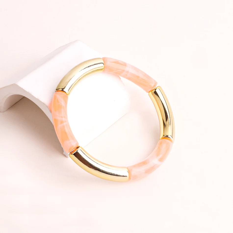 Brazalete de tubo redondo para codo bicolor de acrílico elástico con cuentas creativas para mujer, elegante y cómodo.