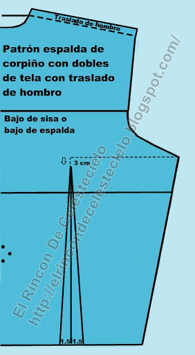 Marcando traslado de hombro en patrón básico espalda de corpiño