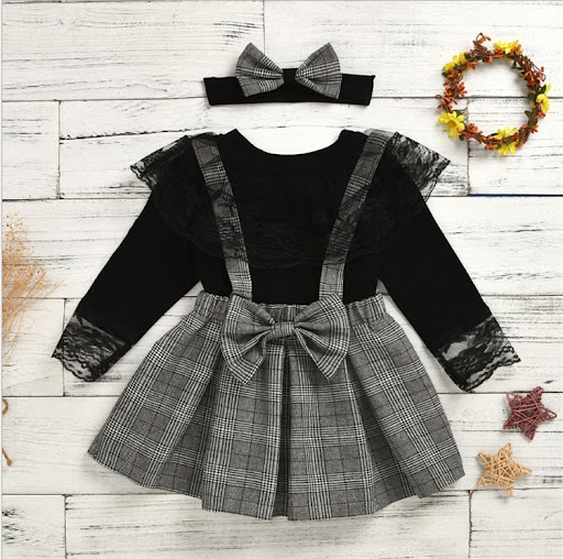 Title 2, Girls Plaid Strap Lace Skirt Suit and Boys Pant...