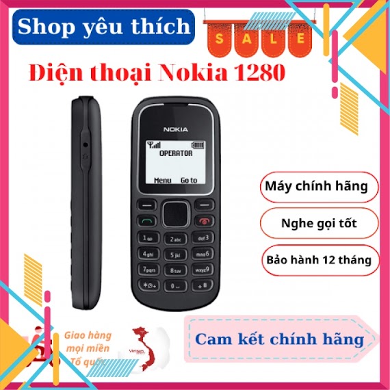 [Miễn Phí Ship] Điện Thoại Nokia 1280 Giá Rẻ Chính Hãng Kèm Pin Sạc - Bảo Hành 12 Tháng
