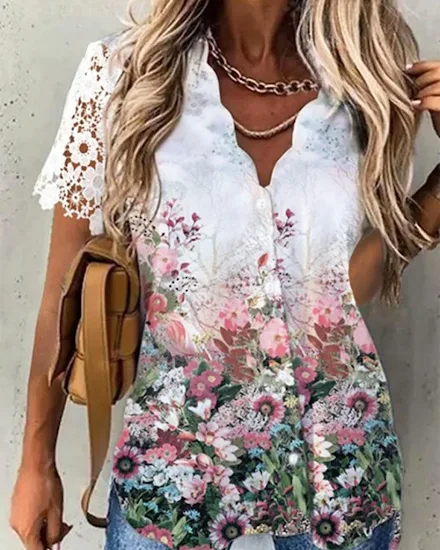 Women Shirt Floral Daily Weekend Floral Blouse Shirt Wome... - 0