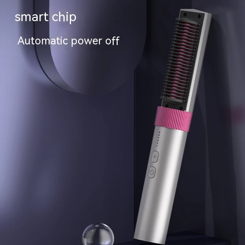 Brosse Lissante Sans Fil Portable Rechargeable aux Anions, N'abîme Pas les Cheveux pour un Coiffage Facile et Rapide.