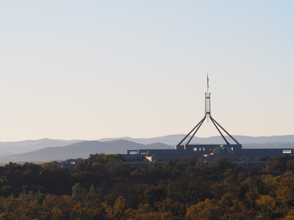 distant view of the parliament house in canberra