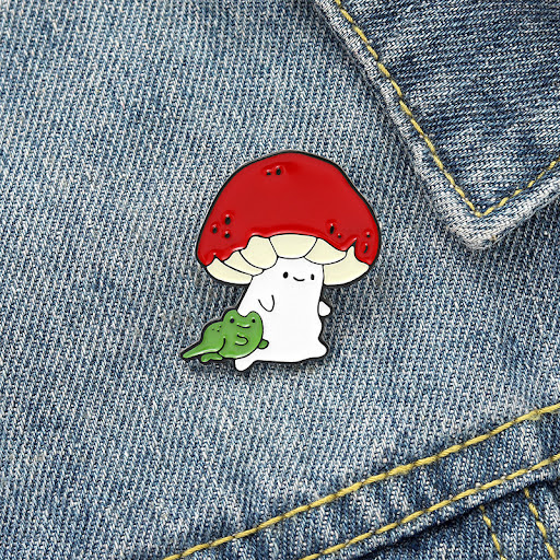Title 3, Mini Red Mushroom Brooch Alloy Paint Frog Pin C...