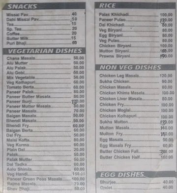 Hotel Shiv Sagar menu 