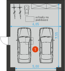 G4 - Rzut garażu - wymiary szczegółowe