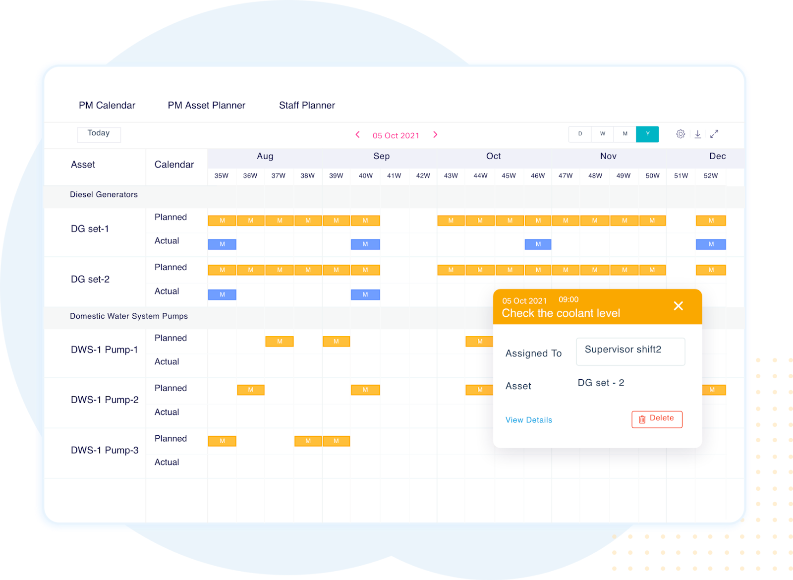 Screenshot showing calendar based maintenance work order dispatch with Facilio 